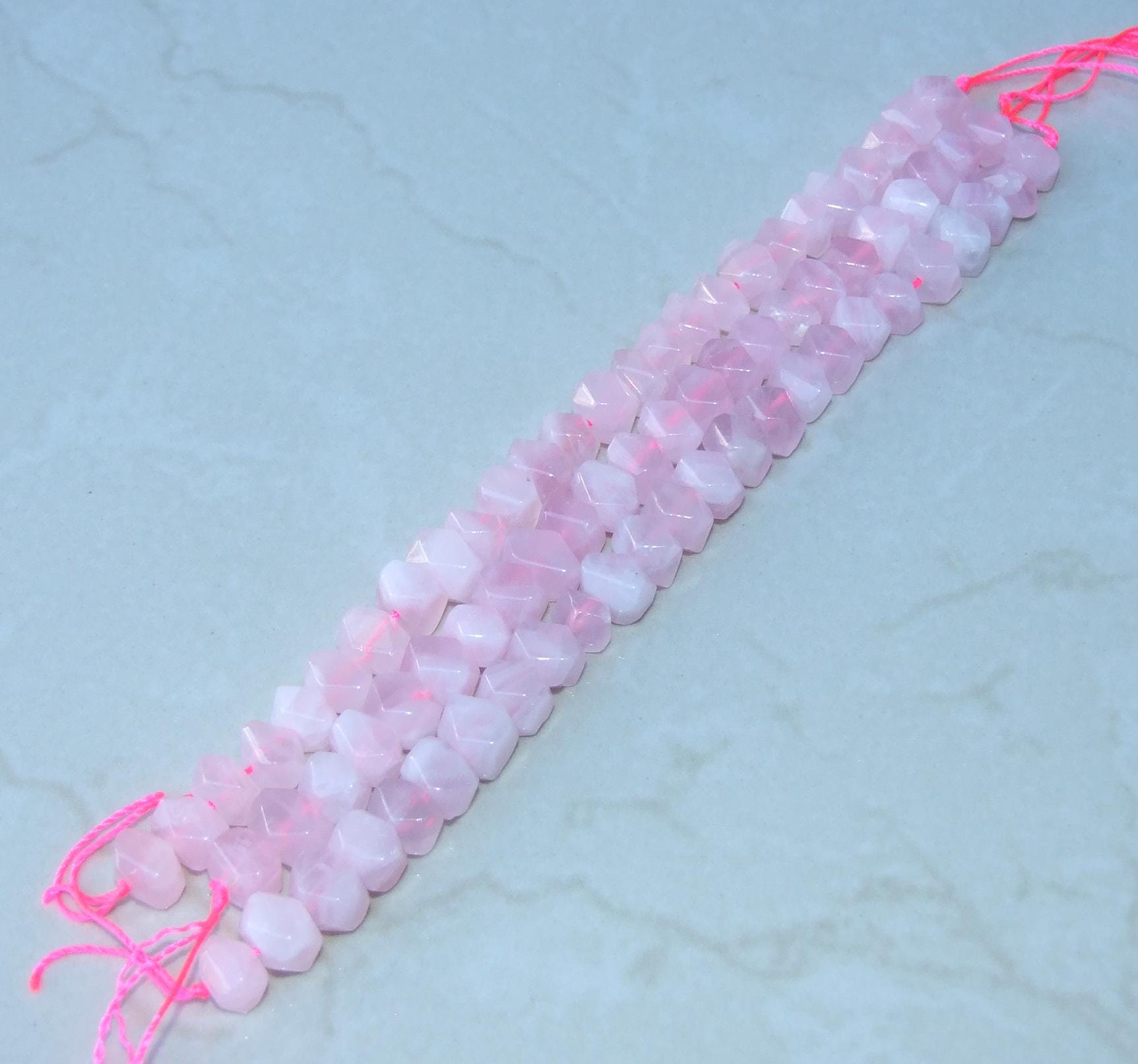 Rose Quartz Faceted Nugget, Gemstone Beads, Polished Rose Quartz Bead, Half Strand, Cross Drilled, Loose Stones, Quartz Necklace 15mm x 20mm - EDGBeadsandGems