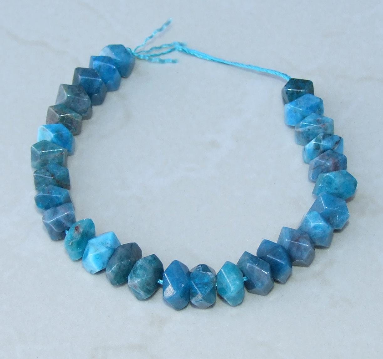 Blue Apatite Faceted Nugget, Apatite Nugget, Polished Apatite, Gemstone Beads, Apatite Bead, Half Strand, Cross Drilled, 12mm x 8mm - 15 - EDGBeadsandGems