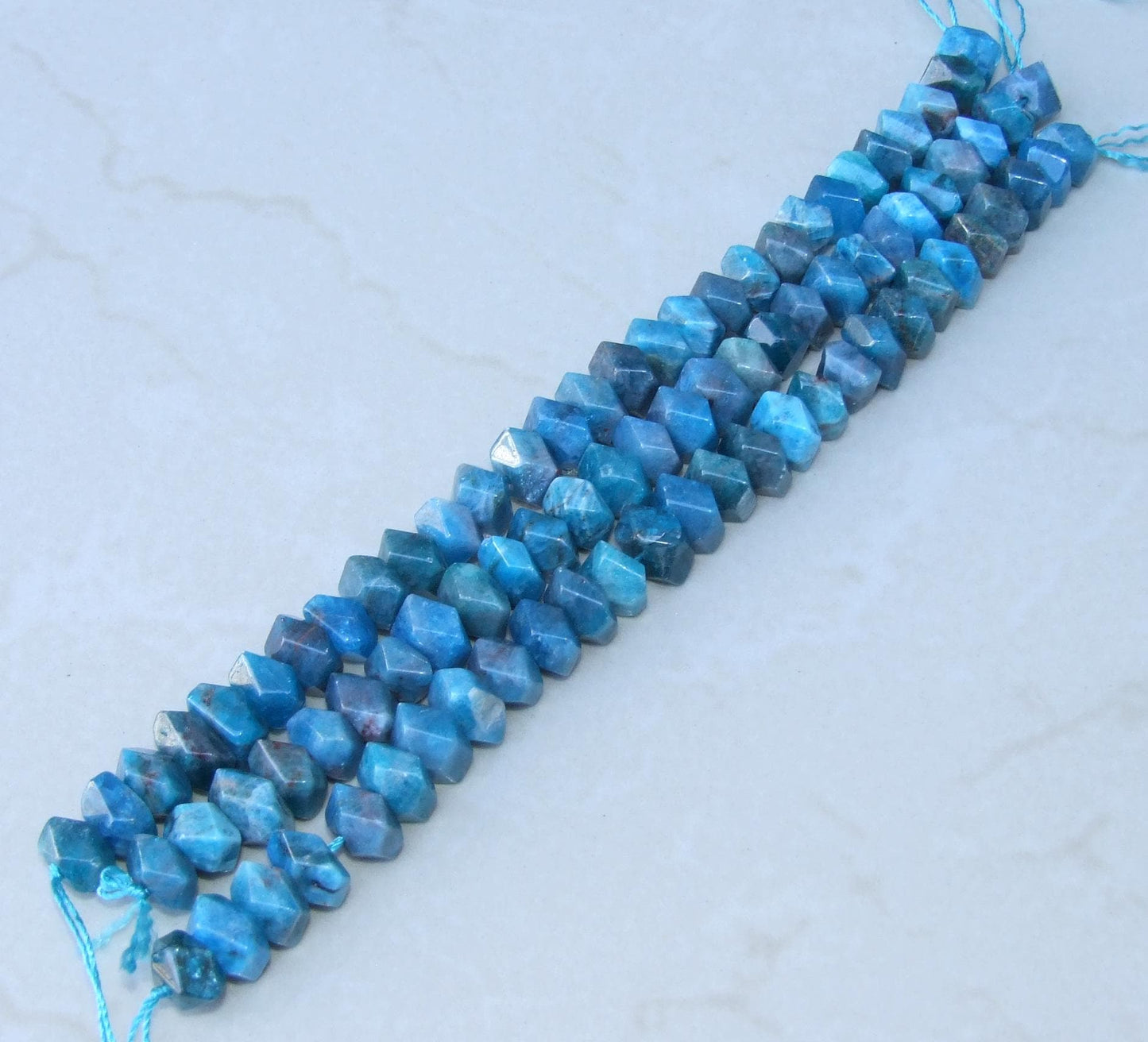 Blue Apatite Faceted Nugget, Apatite Nugget, Polished Apatite, Gemstone Beads, Apatite Bead, Half Strand, Cross Drilled, 12mm x 8mm - 15 - EDGBeadsandGems