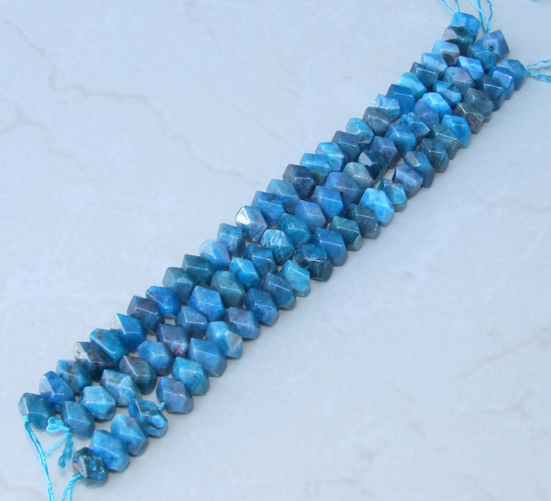 Blue Apatite Faceted Nugget, Apatite Nugget, Polished Apatite, Gemstone Beads, Apatite Bead, Half Strand, Cross Drilled, 12mm x 8mm - 15 - EDGBeadsandGems