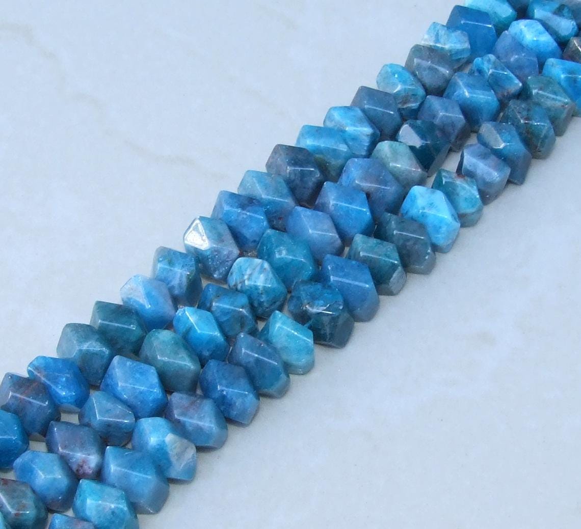 Blue Apatite Faceted Nugget, Apatite Nugget, Polished Apatite, Gemstone Beads, Apatite Bead, Half Strand, Cross Drilled, 12mm x 8mm - 15 - EDGBeadsandGems