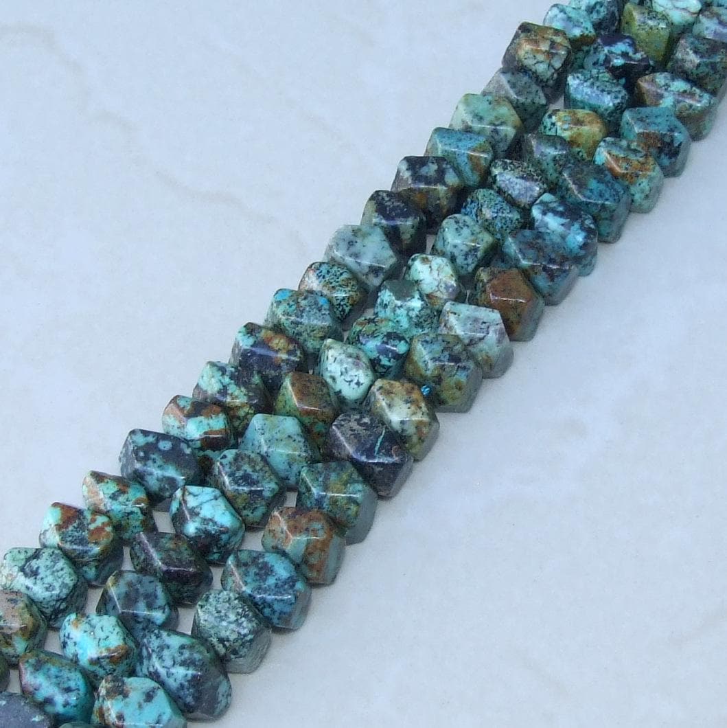 African Turquoise Faceted Nugget, Gemstone Pendant, Gemstone Beads, Jewelry Stones, African Turquoise Beads, Half Strand, 12mm x 8mm - 16 - EDGBeadsandGems