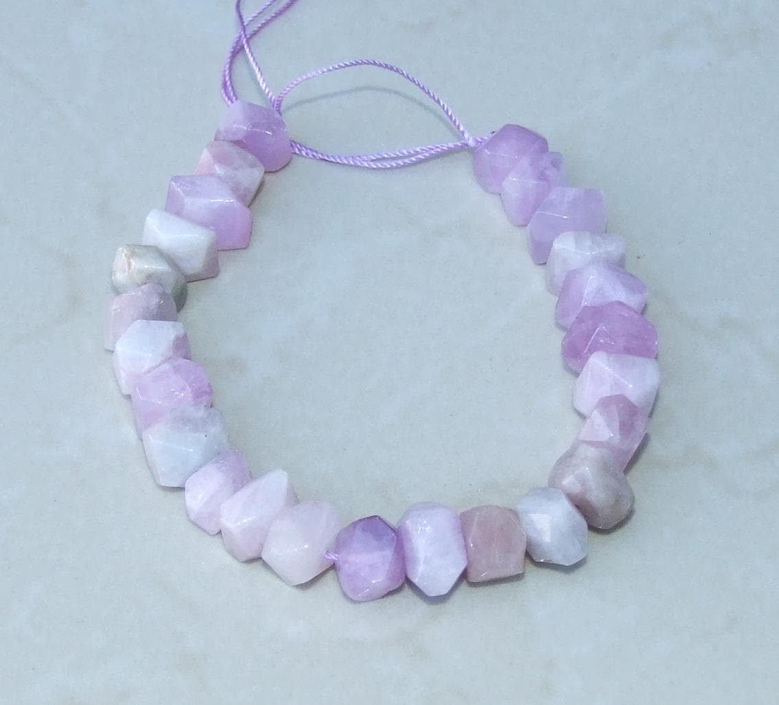 Natural Kunzite Faceted Nuggets, Gemstone Beads, Jewelry Stones, Lavender Kunzite Bead, Half Strand, Center Drilled - 12mm x 8mm - 08 - EDGBeadsandGems