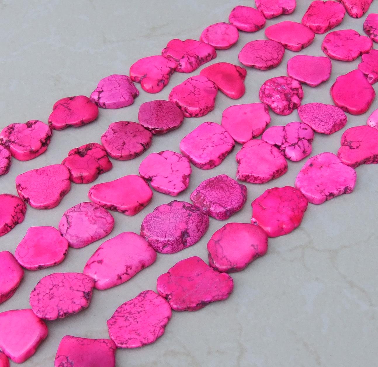 Pink Magnesite Beads, Magnesite Nuggets Beads Slabs, Howlite Beads, Slab Gemstone, Howlite Necklace, Loose Stones, Slabs - 25mm to 35+mm - EDGBeadsandGems