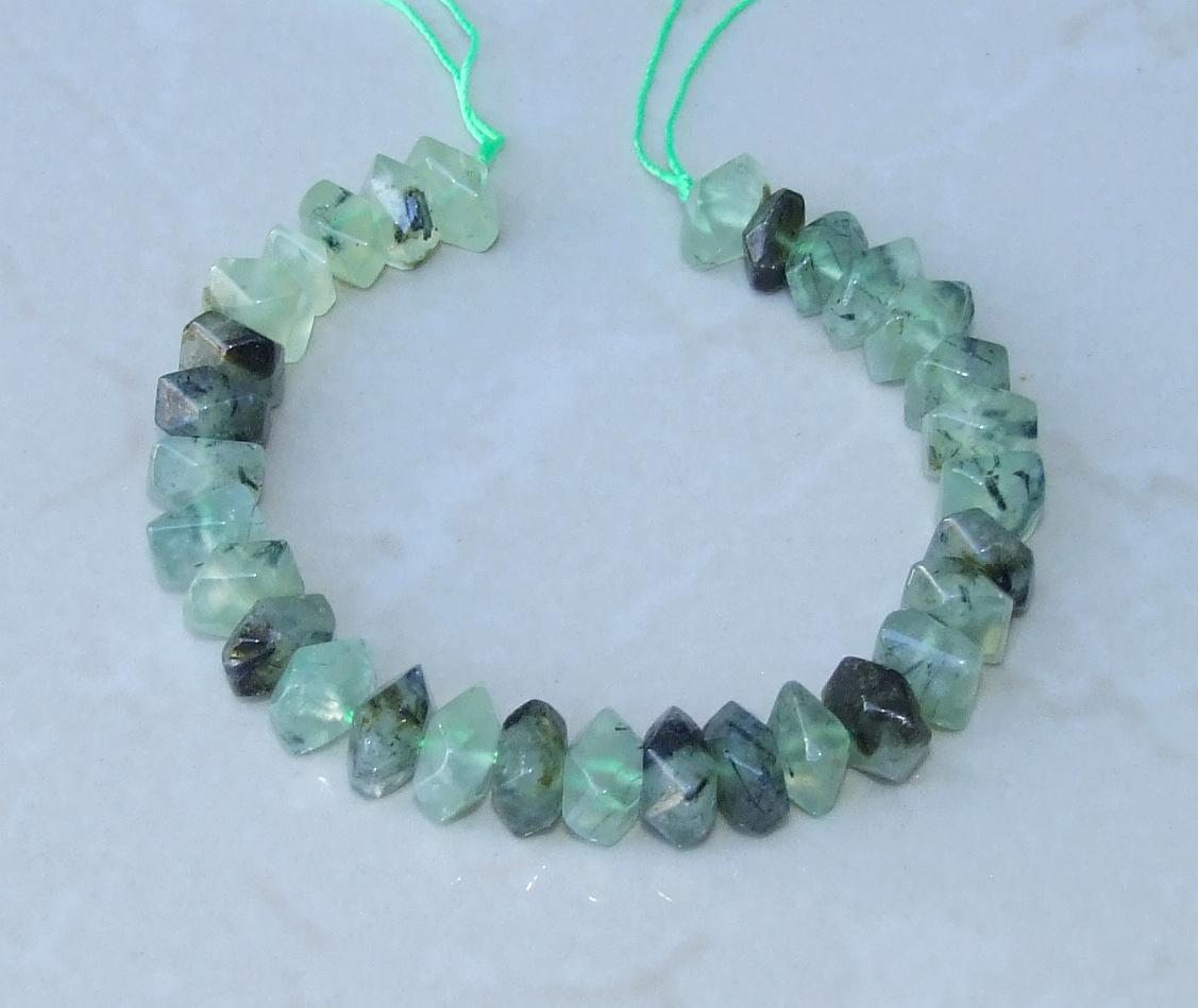 Half Strand Gemstone PREHNITE Faceted NUGGET BEADED Pendant Stress Relief Gifts, 14mm x 14mm x 20mm Jewelry Stones - EDGBeadsandGems