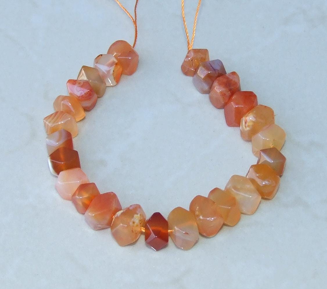 Red Botswana Agate Faceted Nugget, Gemstone Beads, Polished Botswana Agate Bead, Half Strand, Small Loose Stones, 12mm x 8mm - 06 - EDGBeadsandGems