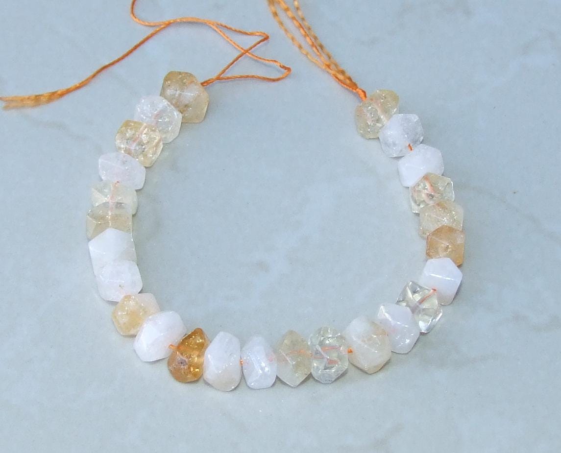Citrine and Quartz Faceted Nugget, Polished Citrine Beads, Gemstone Beads, Jewelry Stones, Citrine Jewelry, Half Strand - 12mm x 8mm - 24 - EDGBeadsandGems