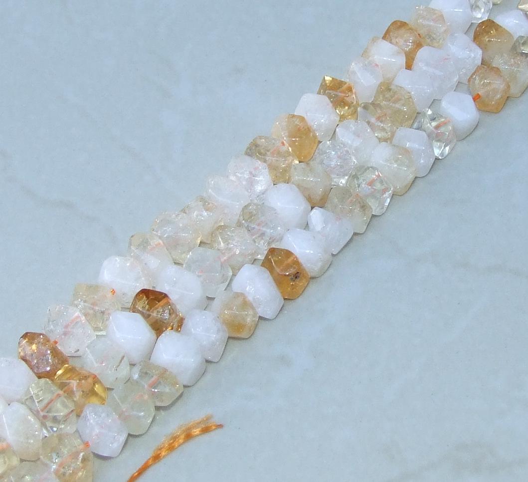 Citrine and Quartz Faceted Nugget, Polished Citrine Beads, Gemstone Beads, Jewelry Stones, Citrine Jewelry, Half Strand - 12mm x 8mm - 24 - EDGBeadsandGems