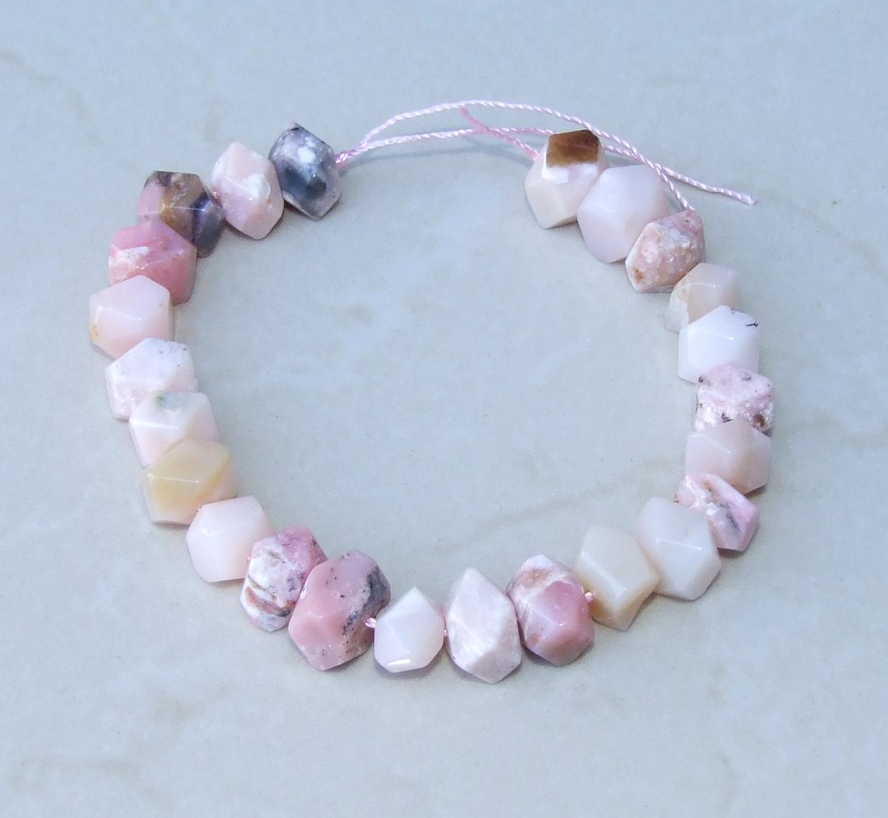 Peruvian Pink Opal Faceted Nugget - Gemstone Beads, Polished Pink Opal - Pink Opal Pendant, Half Strand, Center Drilled - 12mm x 8mm - 21 - EDGBeadsandGems