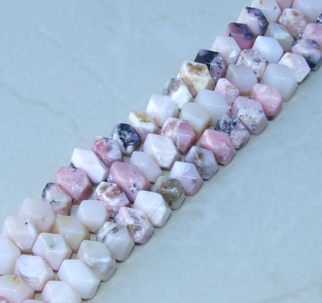 Peruvian Pink Opal Faceted Nugget - Gemstone Beads, Polished Pink Opal - Pink Opal Pendant, Half Strand, Center Drilled - 12mm x 8mm - 21 - EDGBeadsandGems