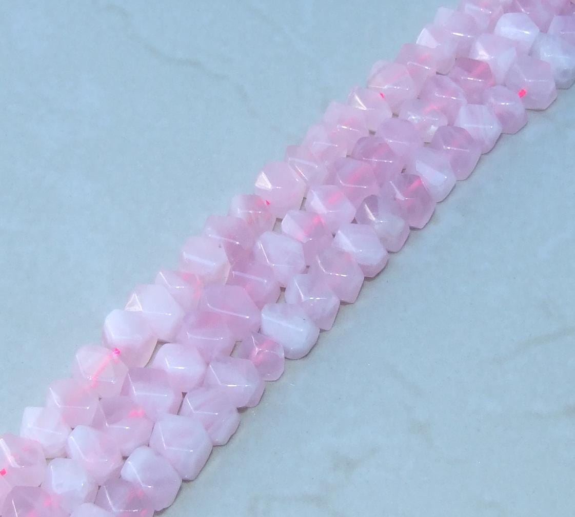 Rose Quartz Faceted Nugget, Gemstone Beads, Polished Rose Quartz Bead, Half Strand, Cross Drilled, Loose Stones, Quartz Necklace 15mm x 20mm - EDGBeadsandGems