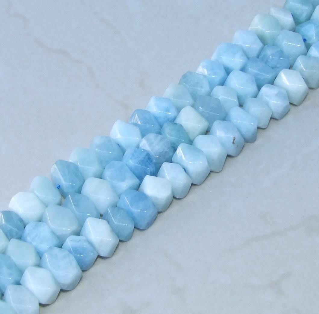 Aquamarine Faceted Nugget - Aquamarine Nugget - Gemstone Beads - Polished Aquamarine - Pendant - Half Strand 12mm x 8mm - 19 - EDGBeadsandGems