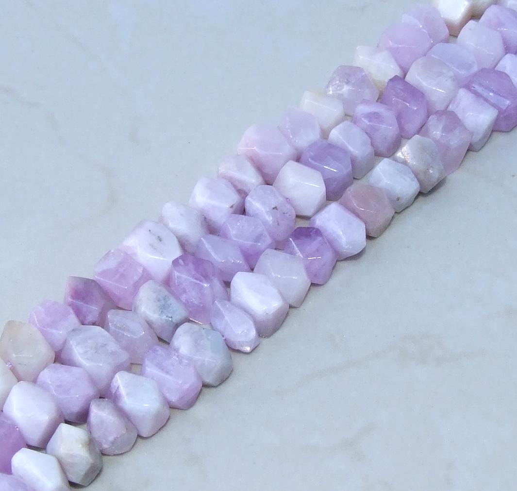 Natural Kunzite Faceted Nuggets, Gemstone Beads, Jewelry Stones, Lavender Kunzite Bead, Half Strand, Center Drilled - 12mm x 8mm - 08 - EDGBeadsandGems