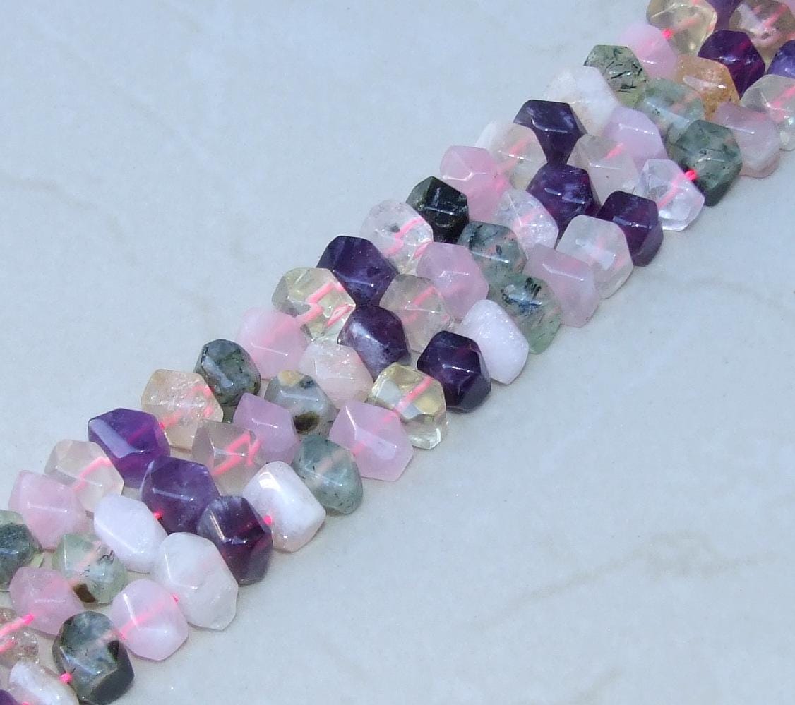 Mixed Quartz Faceted Nuggets, Gemstone Pendant, Gemstone Beads, Jewelry Stones, Loose Jewelry Stones, Half Strand - 12mm x 8mm - 23 - EDGBeadsandGems
