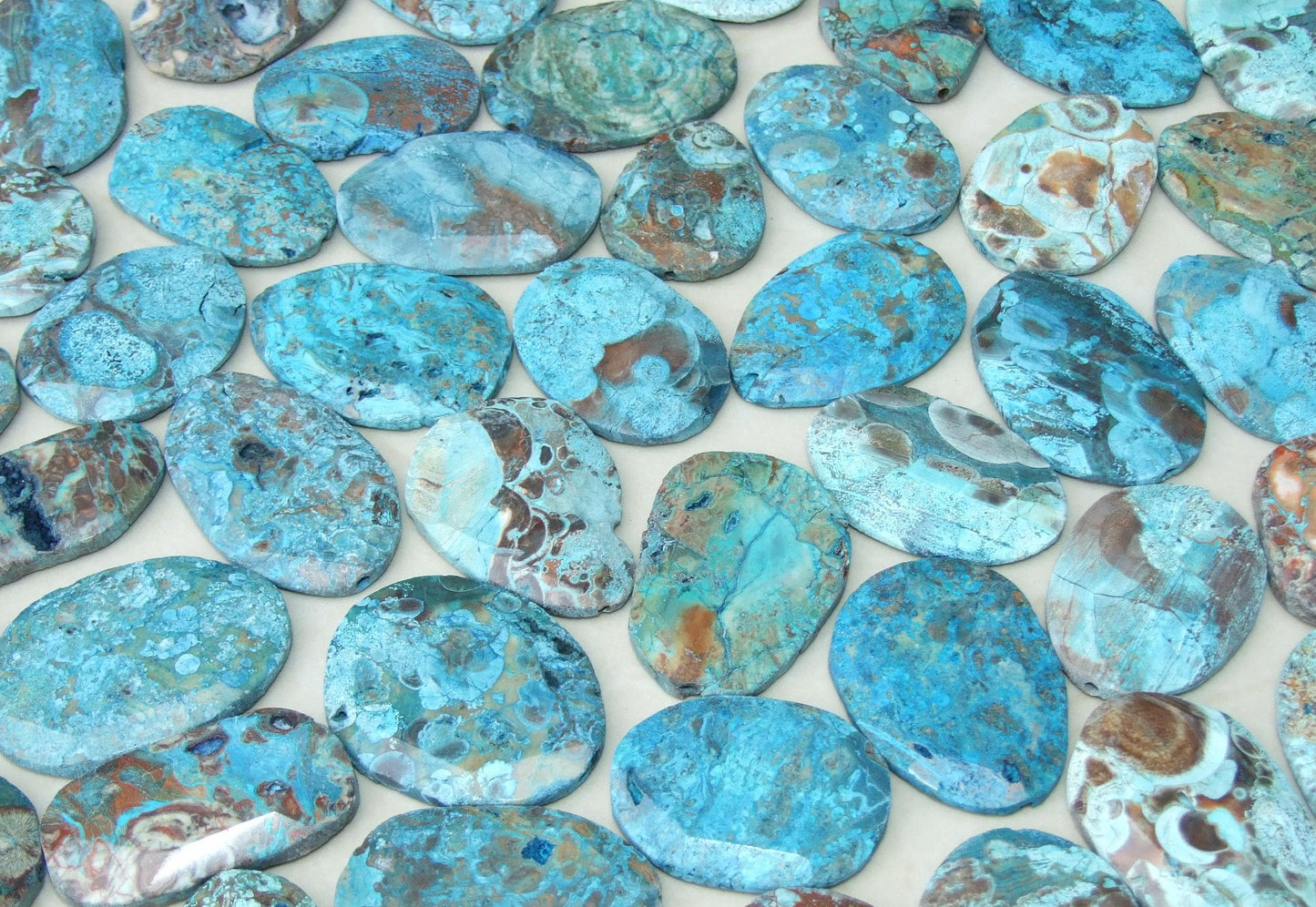 Three (3) Large Distressed Ocean Jasper Faceted Stones - Centered Drilled - Gemstone Pendant - Imperfections, 40mm to 60mm - EDGBeadsandGems