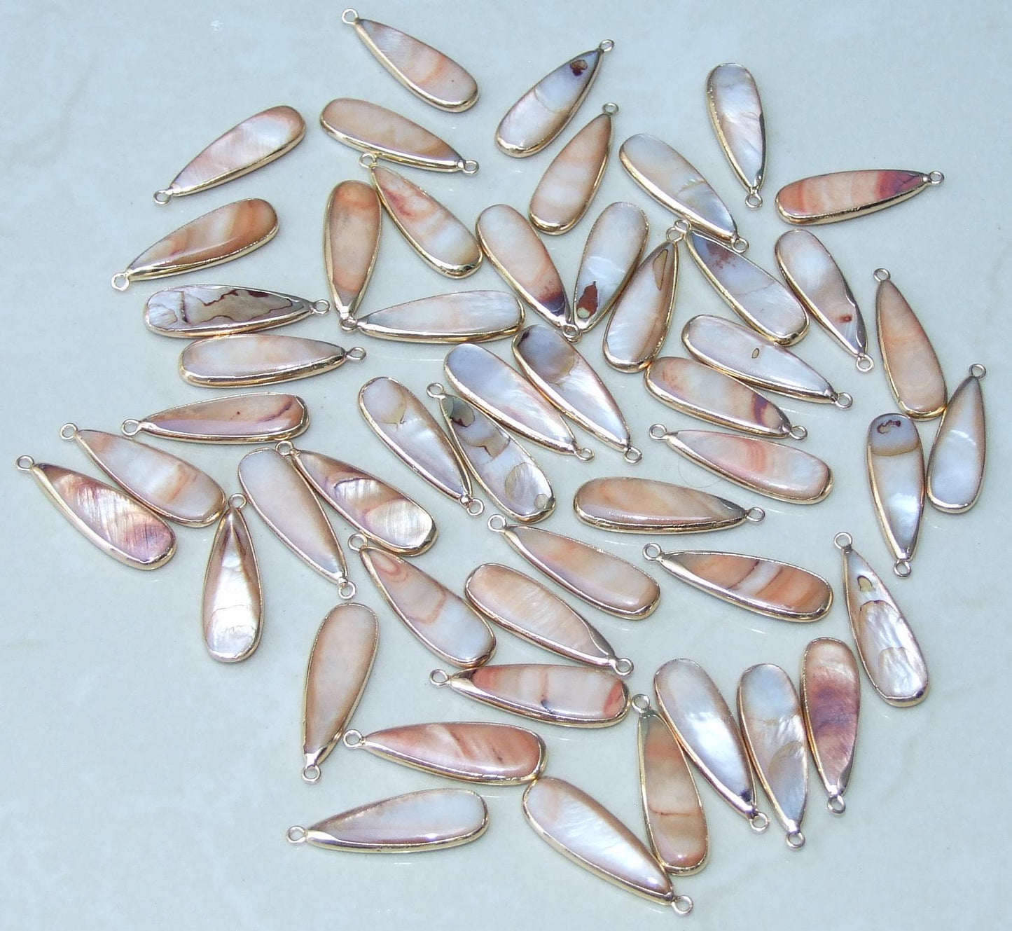 Natural Freshwater Shell Pendant, Gemstone Pendant, Gold Edge, Beach Jewelry, Seashell Pendant, 10-12mm x 30-35mm, 7-03A - EDGBeadsandGems