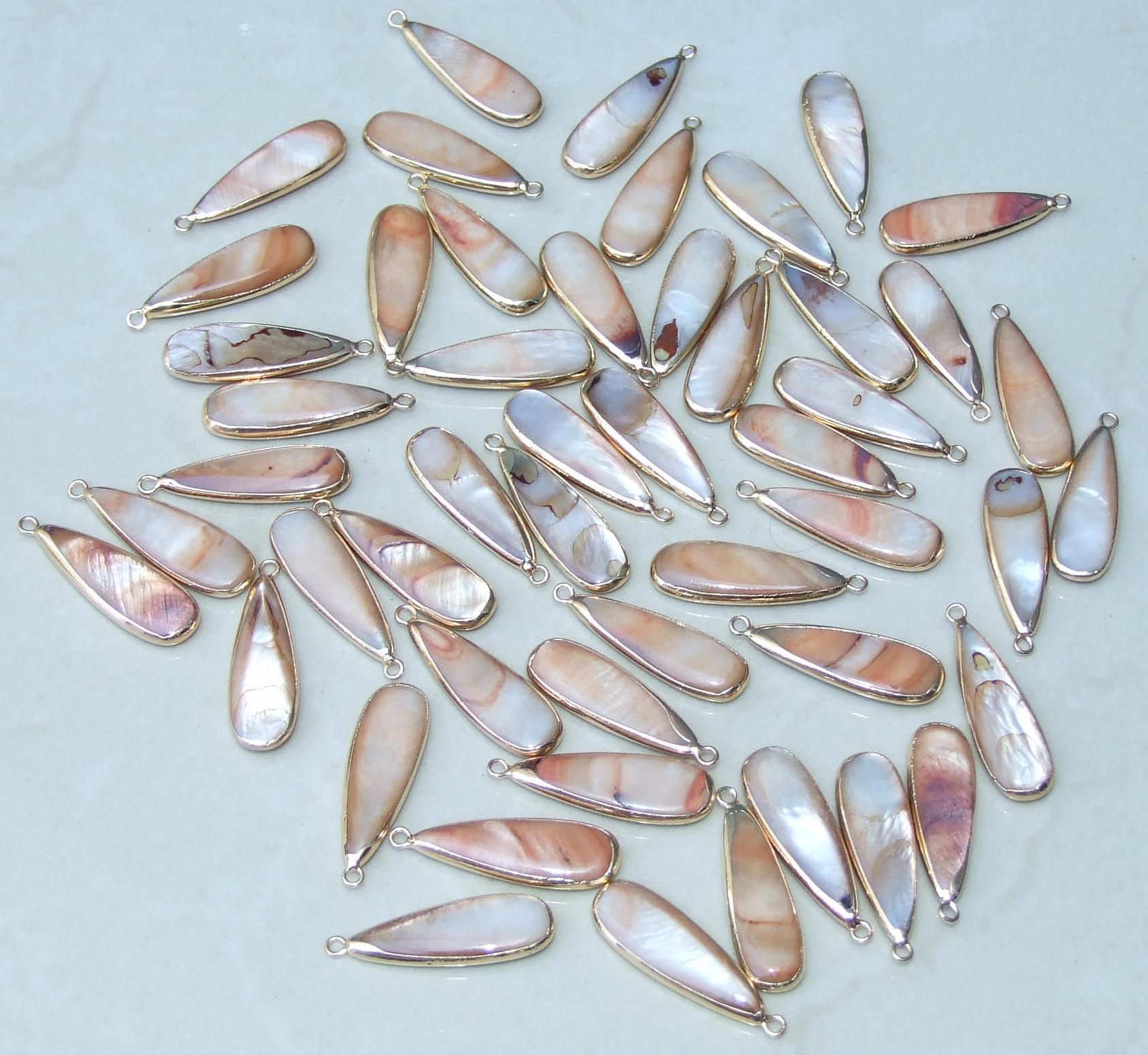 Natural Freshwater Shell Pendant, Gemstone Pendant, Gold Edge, Beach Jewelry, Seashell Pendant, 10-12mm x 30-35mm, 7-03A - EDGBeadsandGems