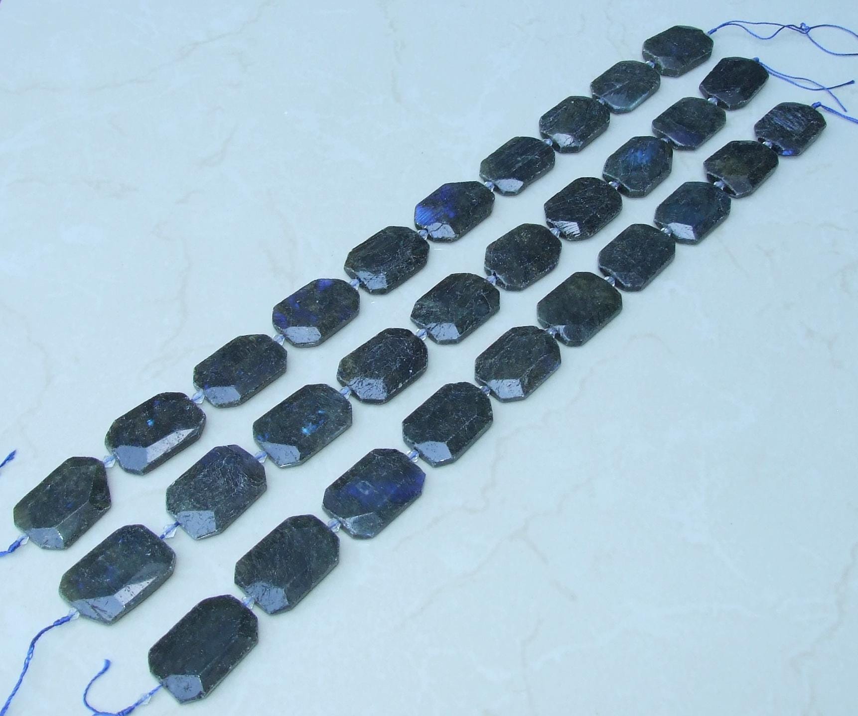 Labradorite Faceted Slab Beads, Half Strand, Gemstone Beads Pendants, 25mm x 35mm - EDGBeadsandGems