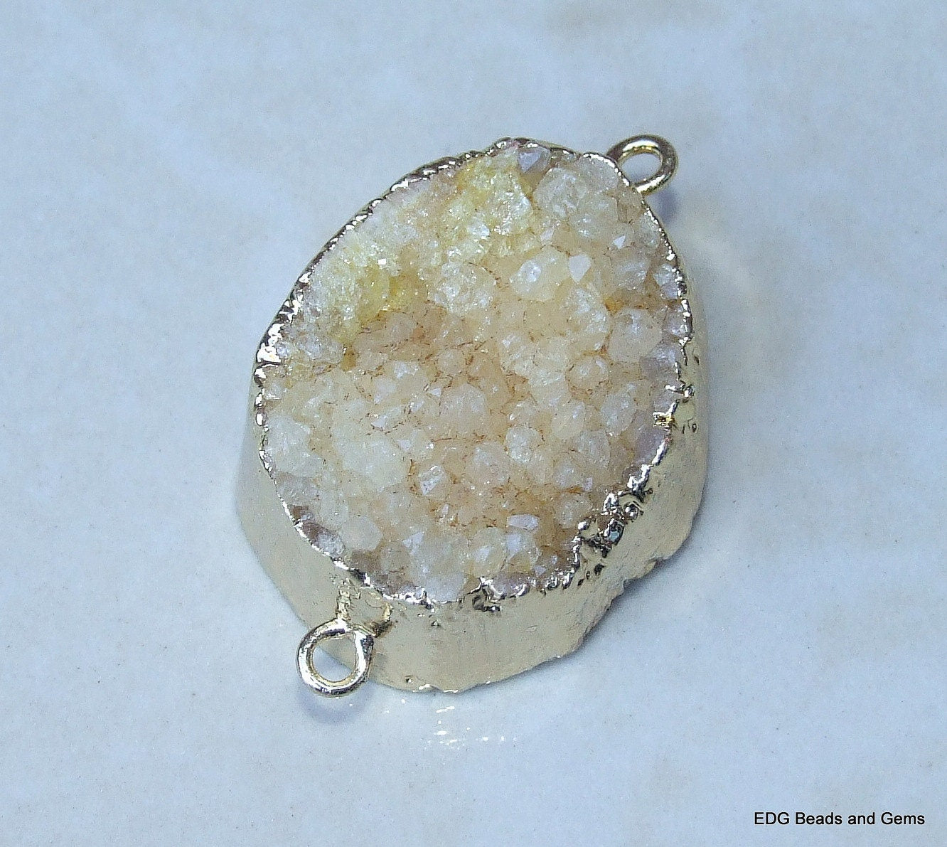 Yellow - Druzy Connector - Quartz Druzy Agate - Druzy Connector- Druzy Pendant - Gold Plated Edge and Loops - 22mm x 29mm - 8500 - EDGBeadsandGems