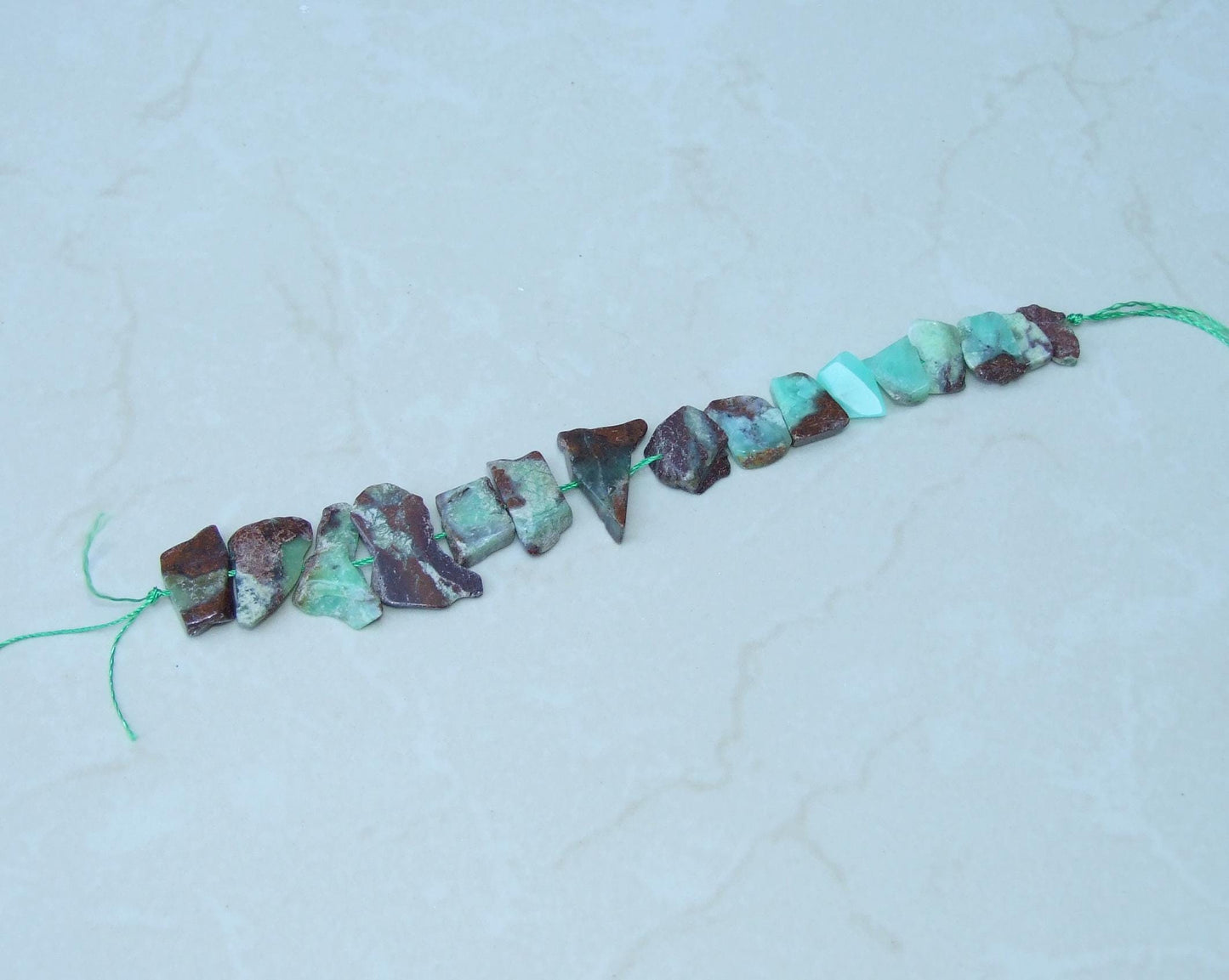 Chrysoprase Freeform Polished Slab Slice Nugget, Gemstone Beads, Green Brown Color Matrix, 9 Inch Strand, 15mm - 28mm - 4225 - EDGBeadsandGems