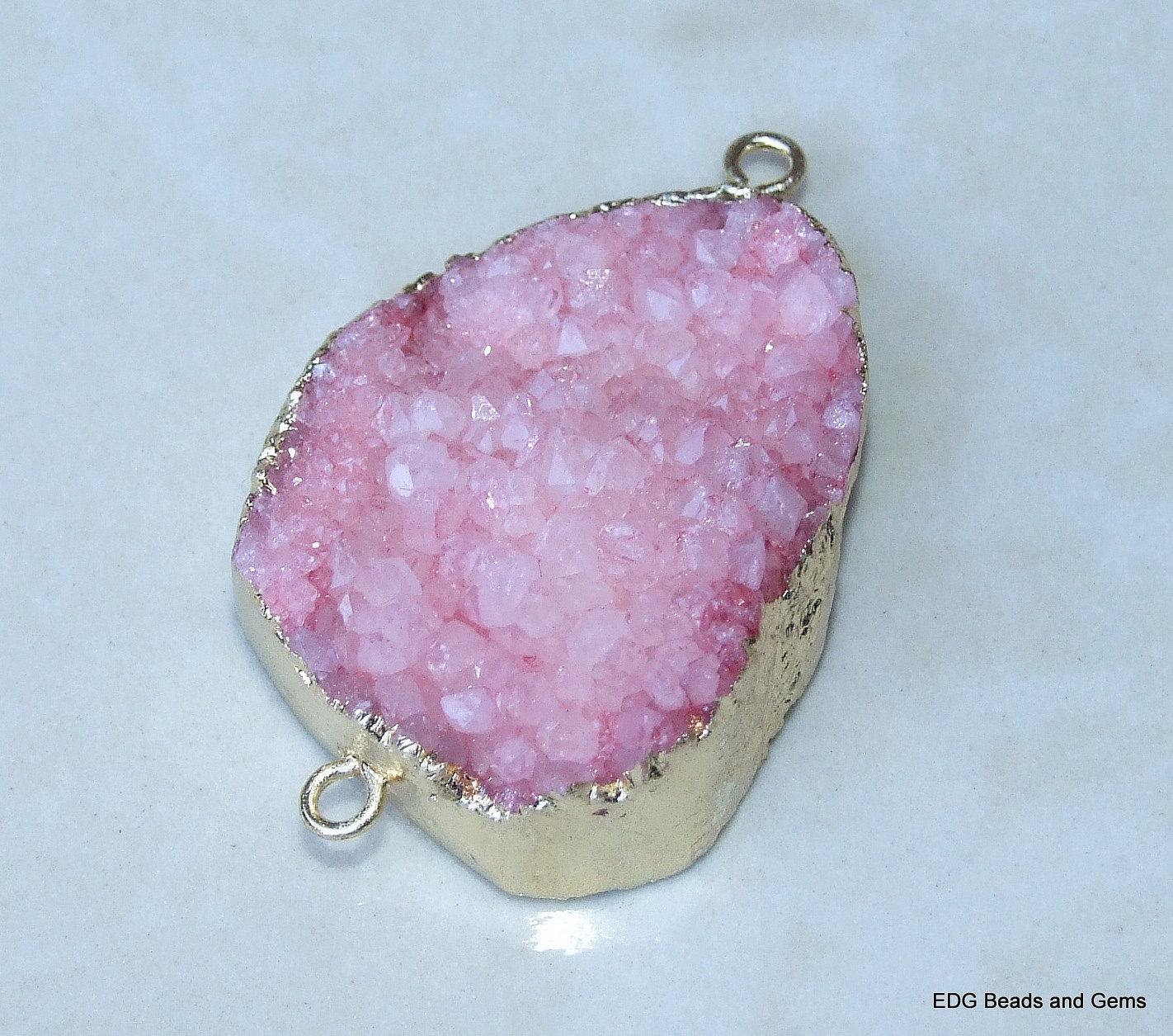 Red - Druzy Connector - Quartz Druzy Agate - Druzy Connector- Pendant - Gold Plated Edge and Bail - 26mm x 34mm - 8548 - EDGBeadsandGems