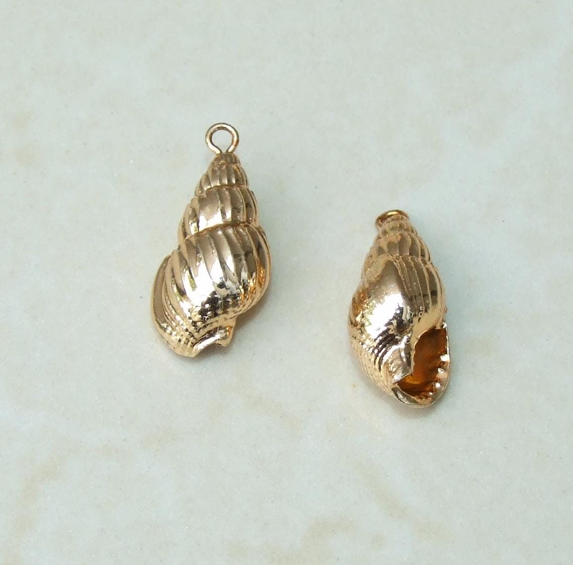 Gold Plated Sea Shell - Natural Sea Shell - Spiral Shell Pendant - Shell Bead - Gold Plated Shell - Seashell Pendant - 20-22mm, 111 - EDGBeadsandGems
