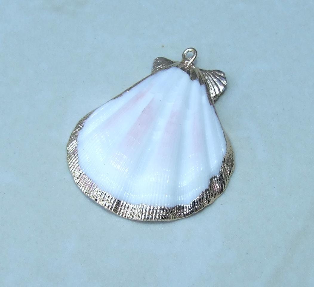 Natural Scallop Shell Pendant, Gold Edge Loop, Natural Seashell, Deep Sea Shell, Shell Necklace, Beach Jewelry, Ocean Seashell, 32-42mm W04 - EDGBeadsandGems