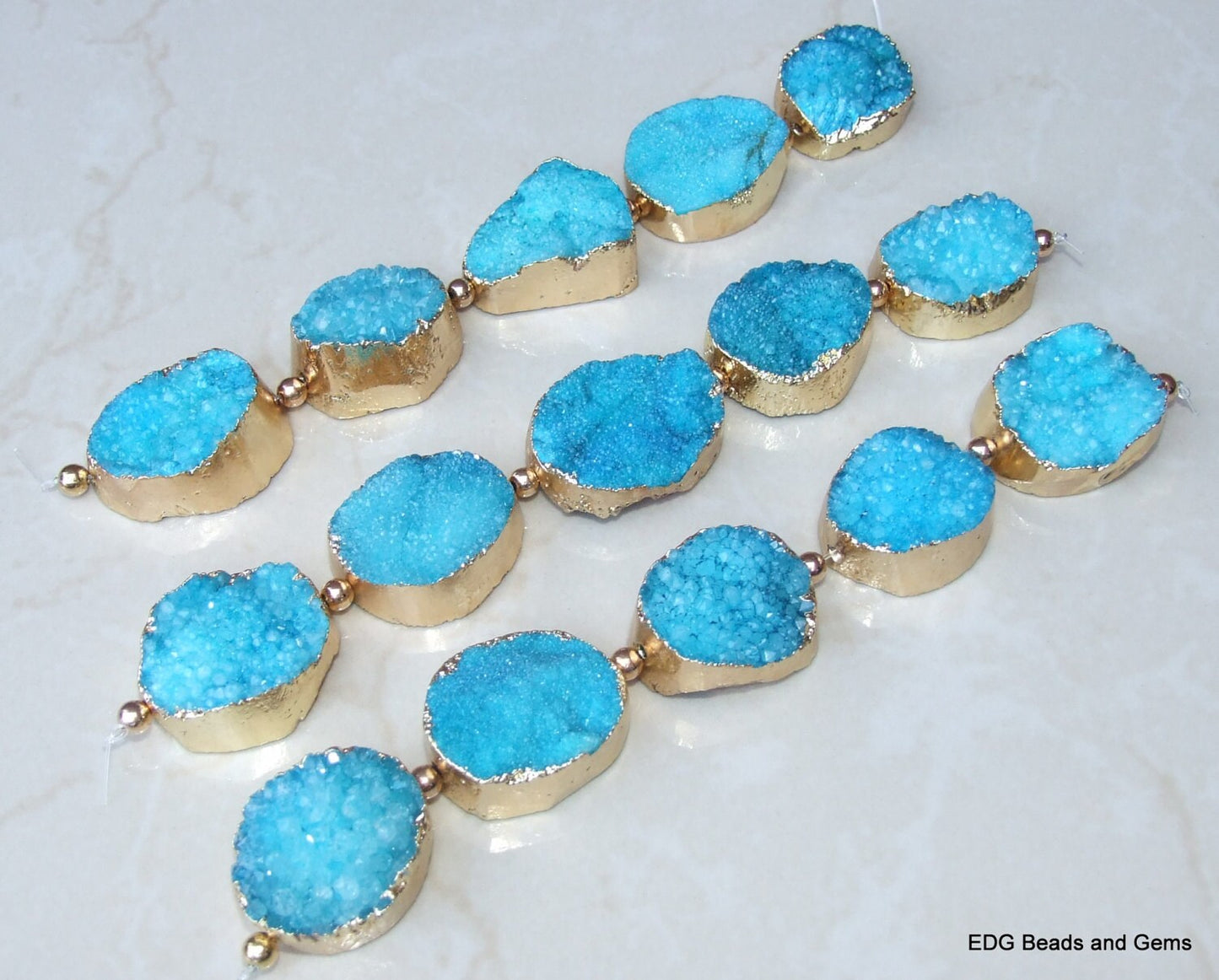 ON SALE - Pink - Druzy Connector, Druzy Agate Quartz. Gold Plated Edge - Center Drilled - Druzy Pendant - Full Strand - 30mm x 35mm - EDGBeadsandGems