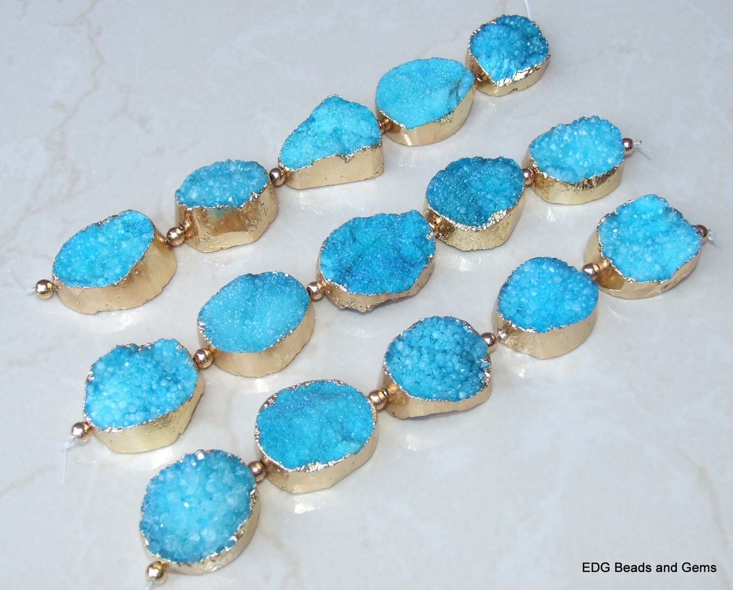 ON SALE - Pink - Druzy Connector, Druzy Agate Quartz. Gold Plated Edge - Center Drilled - Druzy Pendant - Full Strand - 30mm x 35mm - EDGBeadsandGems