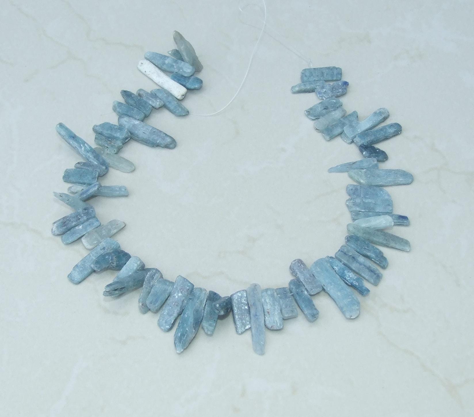 Blue Gray Kyanite Slice Beads, Natural Kyanite Slice, Kyanite Pendants, Gemstone Beads, Kyanite Jewelry, Full 15 inch Strand - 40+mm / 60+mm - EDGBeadsandGems