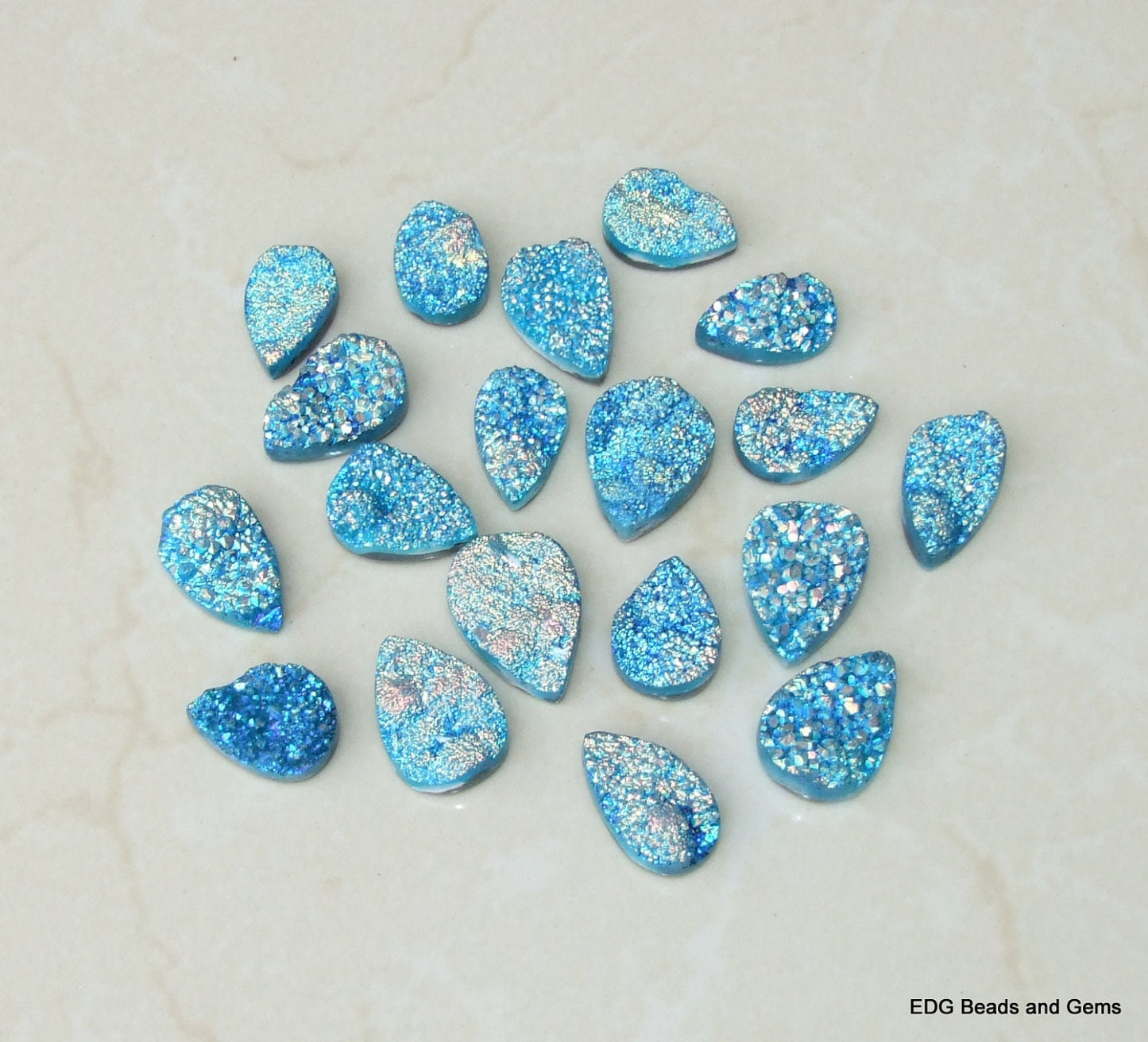 Titanium Druzy - Blue - Agate Teardrop Titanium Quartz Druzy - Multicolored - 20mm x 25mm - EDGBeadsandGems