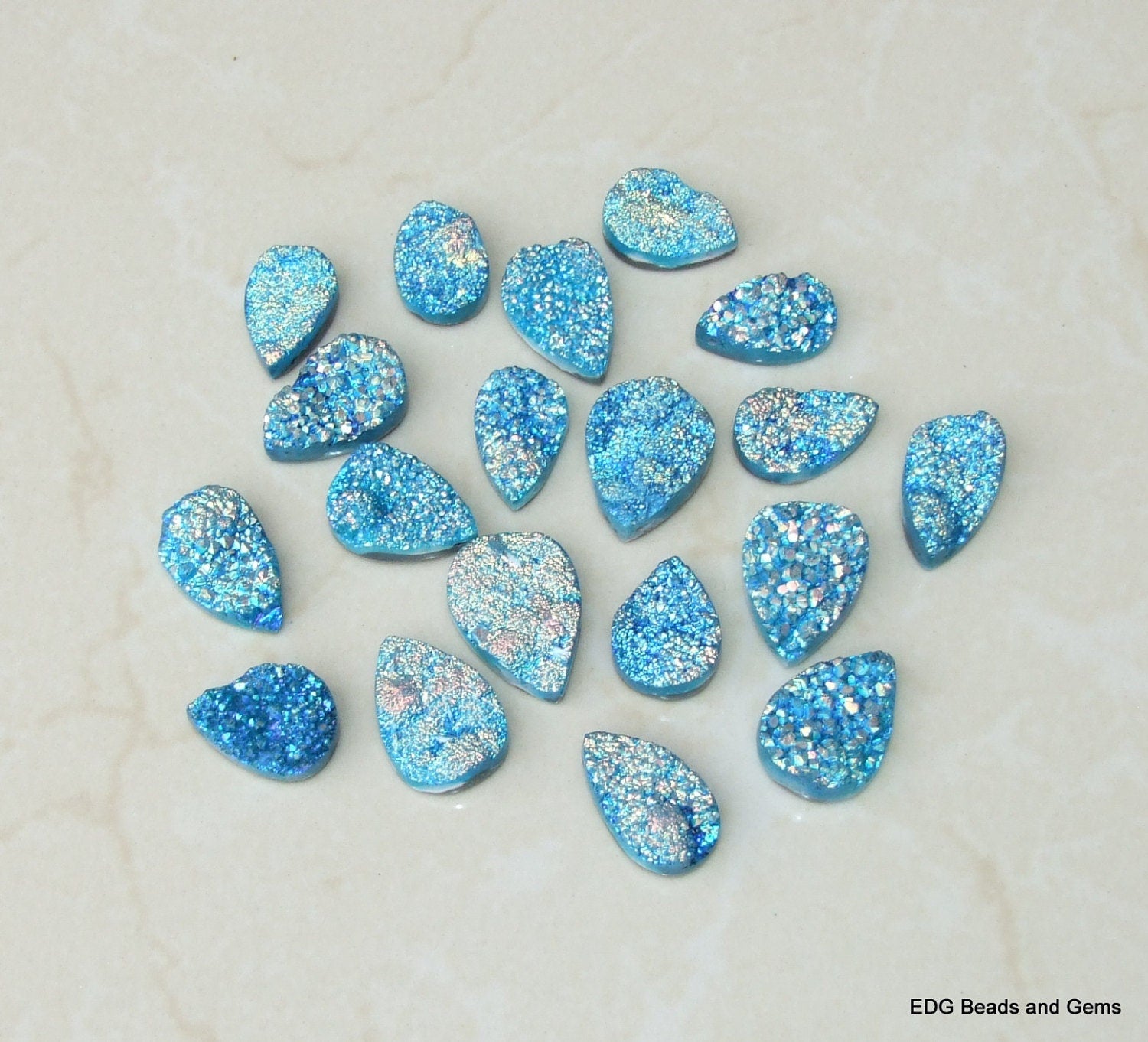 Titanium Druzy - Blue - Agate Teardrop Titanium Quartz Druzy - Multicolored - 20mm x 25mm - EDGBeadsandGems