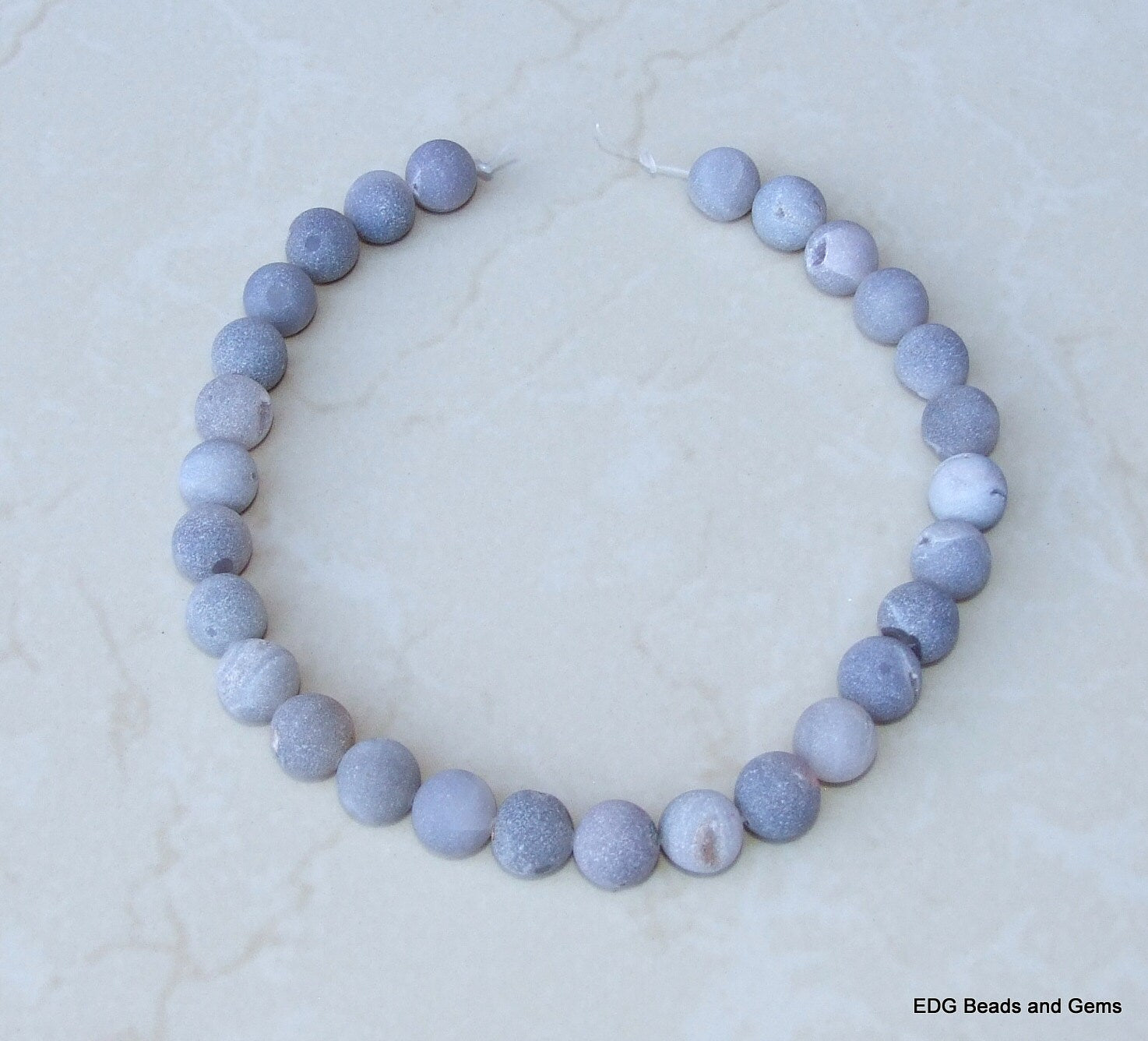 Round Druzy Agate Beads, Natural Druzy Stand, Frosted Agate Beads, 14mm Druzy Beads, Gray Agate Beads, Matte Agate Beads, Druzy Quartz - EDGBeadsandGems
