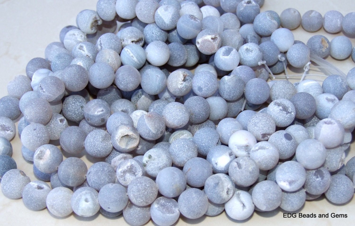 Round Druzy Agate Beads, Natural Druzy Stand, Frosted Agate Beads, 14mm Druzy Beads, Gray Agate Beads, Matte Agate Beads, Druzy Quartz - EDGBeadsandGems