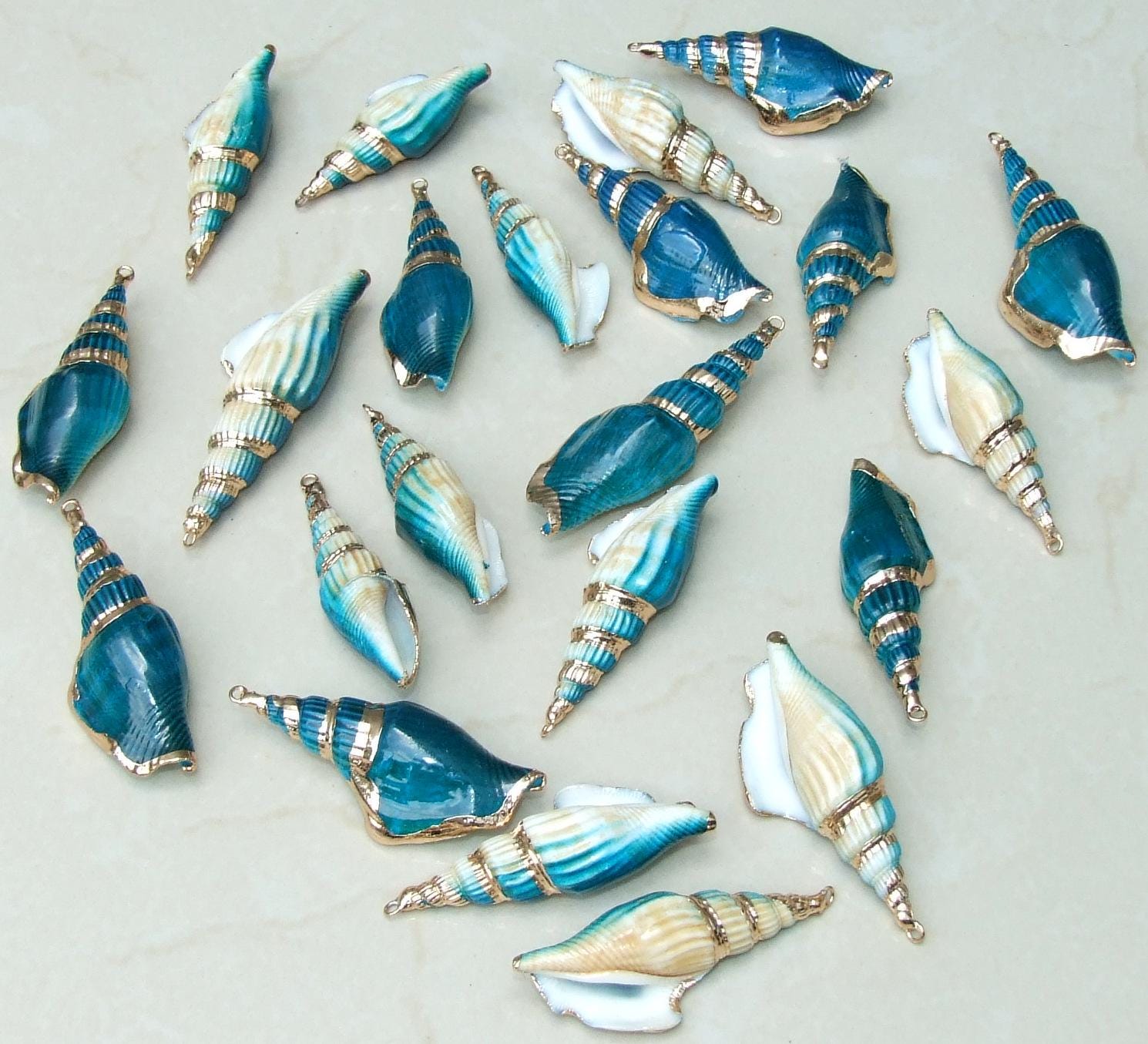 Large Blue Spiral Sea Shell Pendant, Gold Edge, Spiral Shell Bead, Seashell Pendant, Cone Shell, Conch Shell, Beach Ocean Jewelry, 05B - EDGBeadsandGems