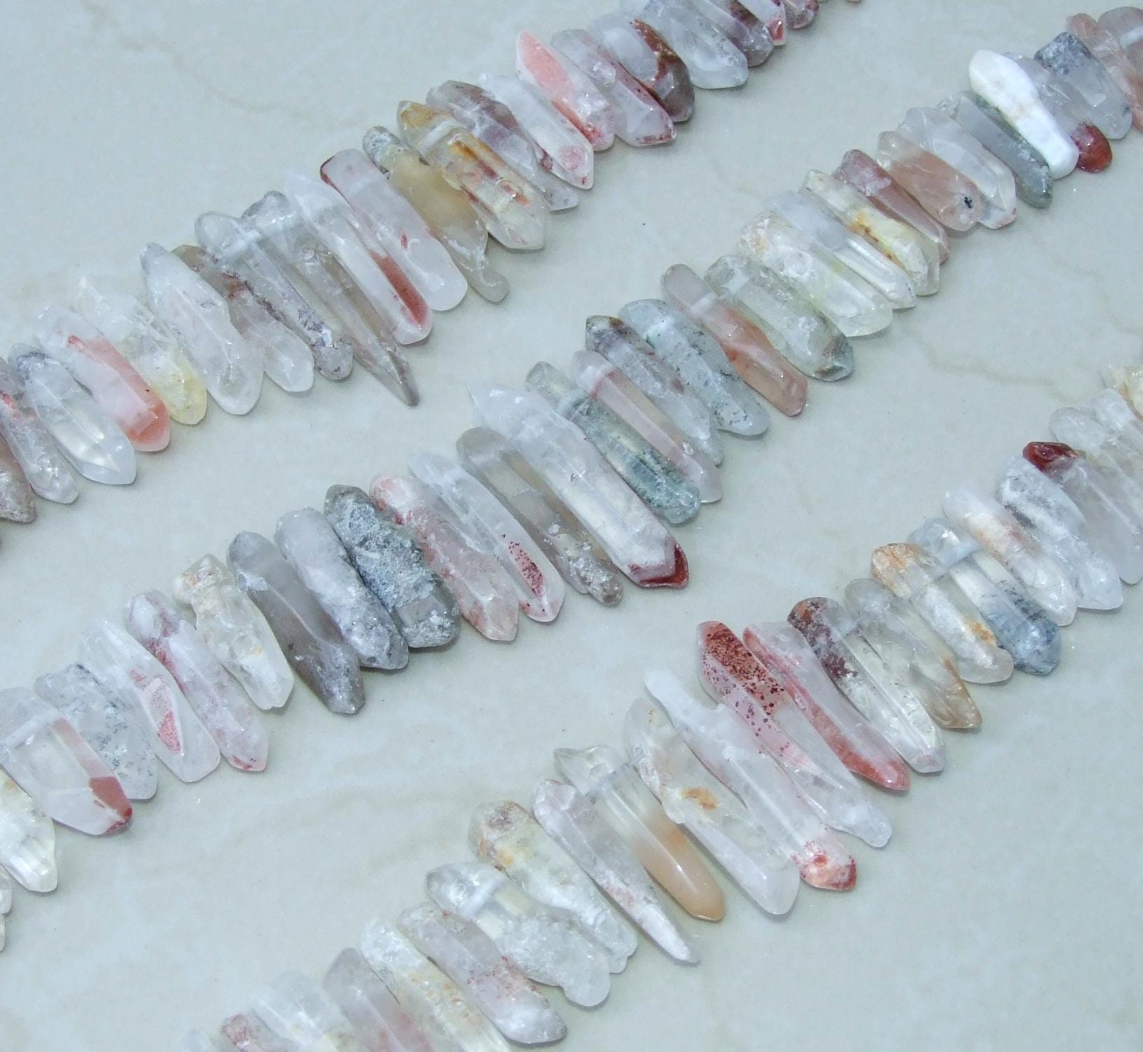 Polished Garden Quartz, Lodolite Quartz, Phantom Quartz, Quartz Strand, Crystals Points, Natural Quartz Gemstone, Graduated/Random 20-44mm - EDGBeadsandGems