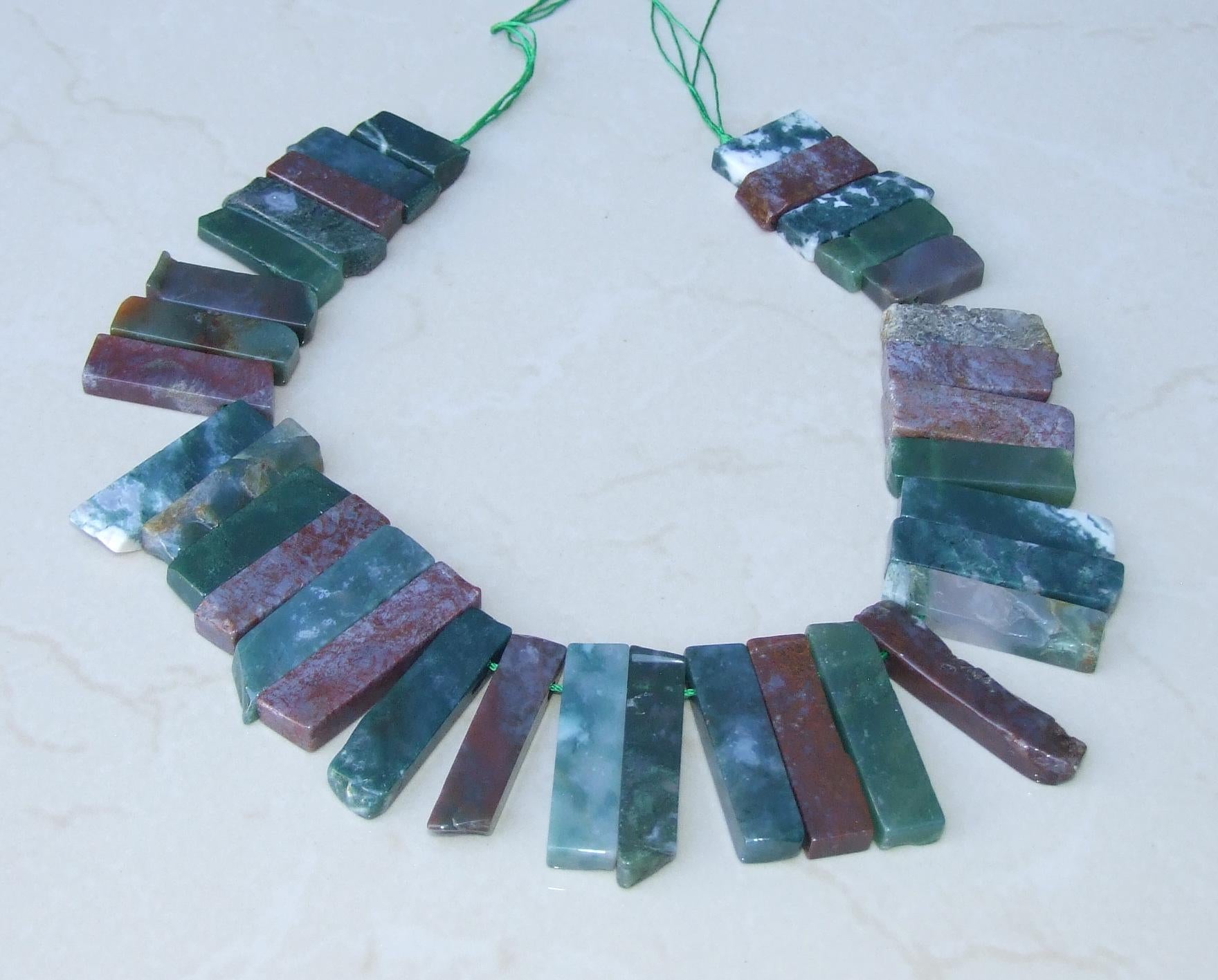 Fancy Jasper Slab Slice Stick Teeth, Graduated, Gemstone Beads, Polished, Gemstone Pendant, Loose Jewelry Stone, Half Strand - 25mm - 50mm - EDGBeadsandGems