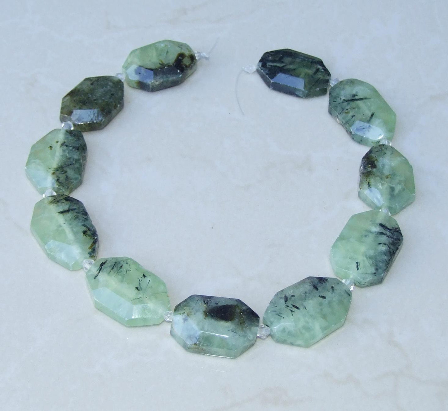 Prehnite Faceted Bead Strand – Natural 23×32 mm Emerald-Cut Stones, Center-Drilled Gemstone Strand for Jewelry Making & Healing - 8298 - EDGBeadsandGems