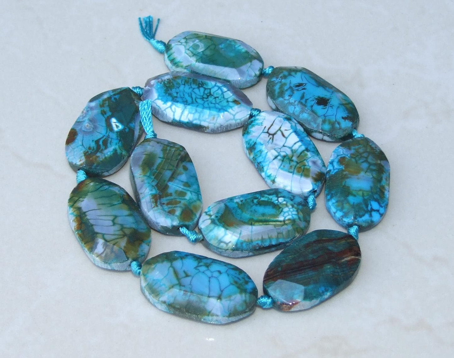 Blue Agate Faceted Bead Strand, Natural 20mm X 33mm Oval-Cut Stones, Center-Drilled Gemstone Strand for Jewelry Making & Healing, 8301 - EDGBeadsandGems