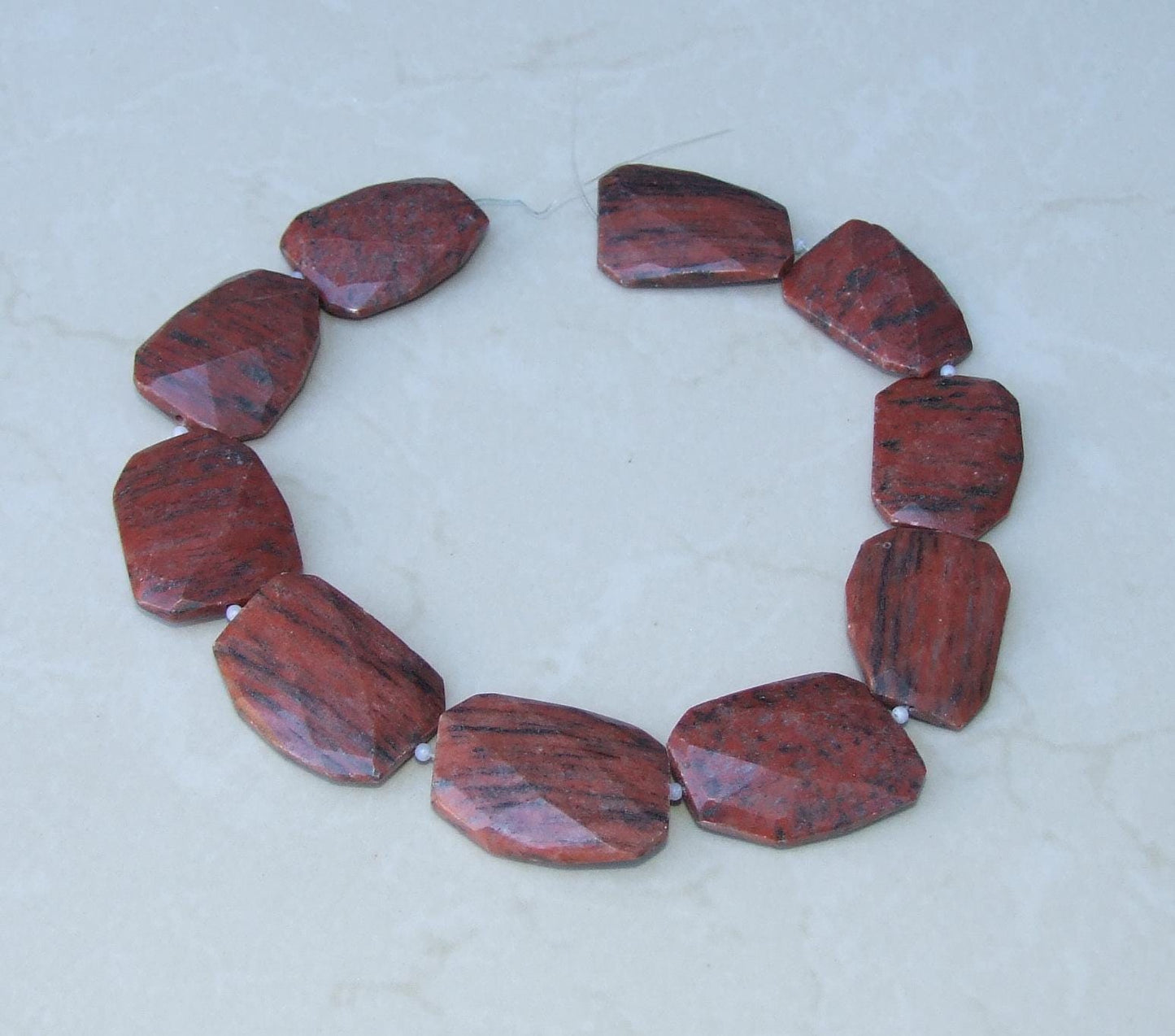 Red Jasper Faceted Bead Strand, Natural 30×40mm Twisted Emerald-Cut Stones, Center-Drilled Gemstone Strand for Jewelry Making & Healing, 98 - EDGBeadsandGems