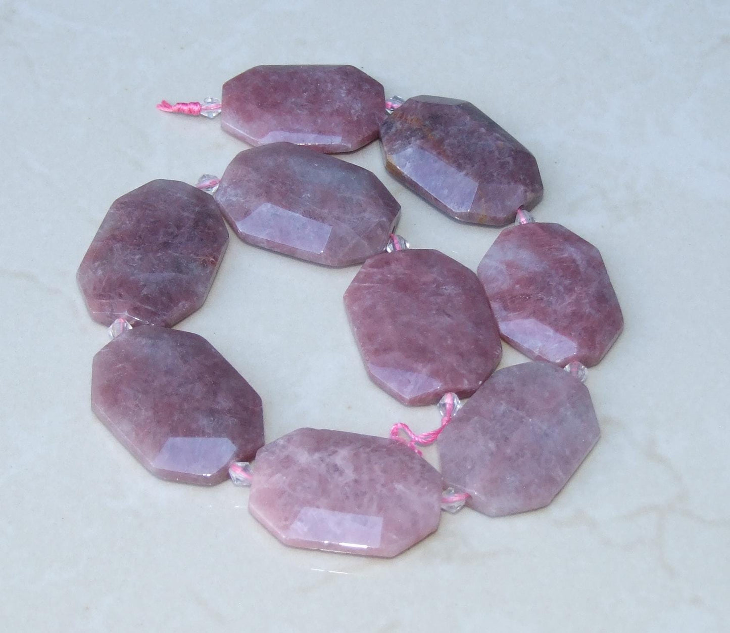 Strawberry Quartz Faceted Bead Strand, Natural 25×38mm Emerald-Cut Stones, Center-Drilled Gemstone Strand for Jewelry Making & Healing 298 - EDGBeadsandGems