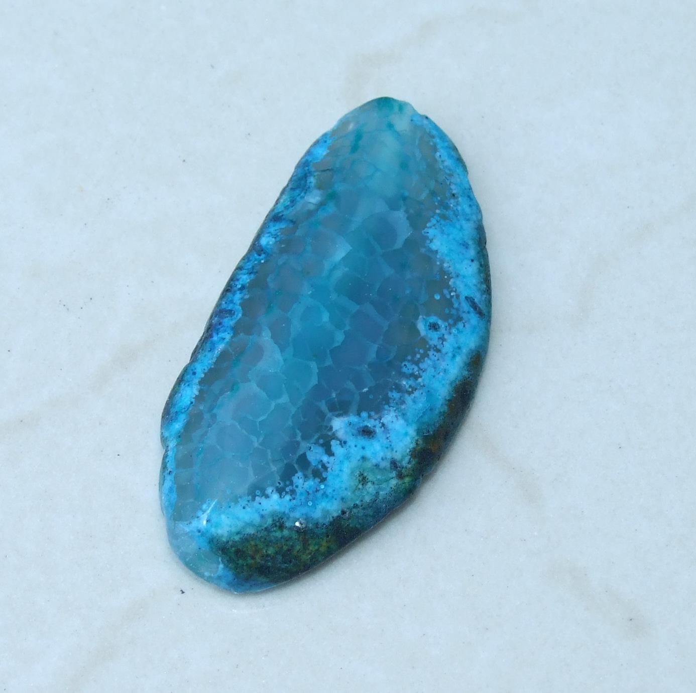 Faceted Blue Druzy Agate Slab – Stone Bead Pendant (26mm x 55mm) - EDGBeadsandGems