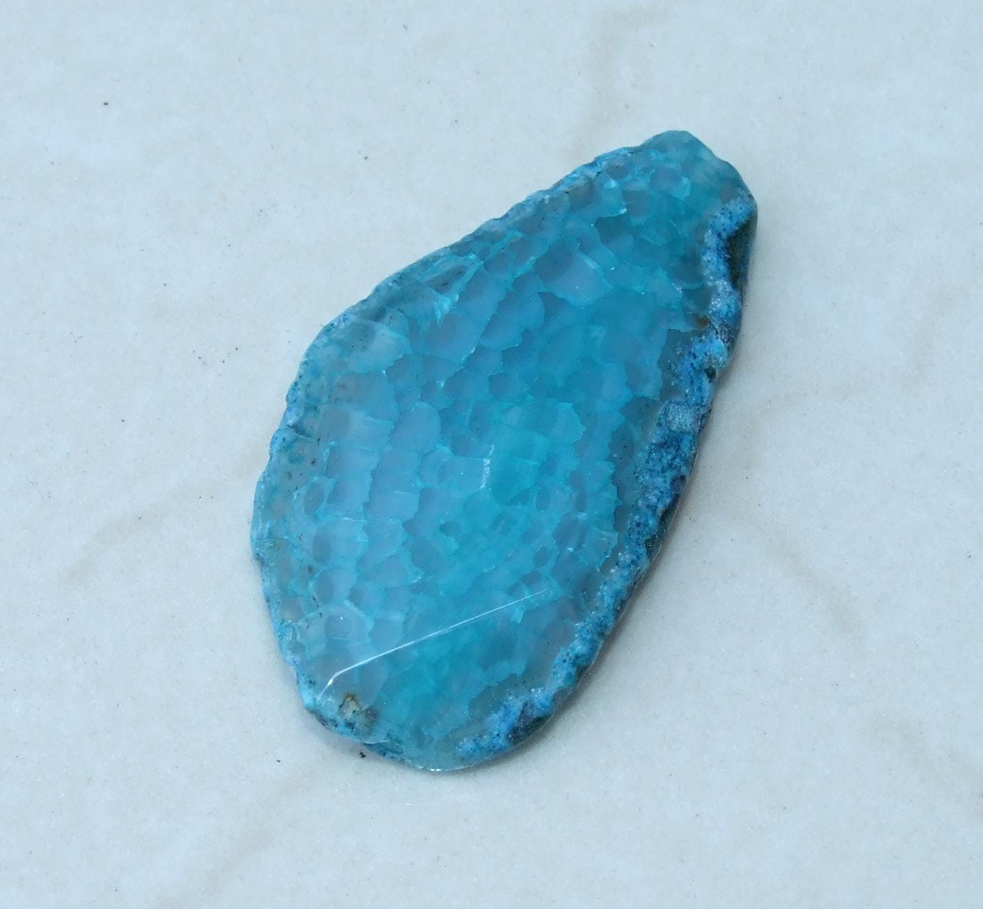 Agate Druzy Stone Bead Faceted - Blue Druzy Slab Bead Pendant - Druzy Agate Pendant - 38mm x 62mm - 562 - EDGBeadsandGems