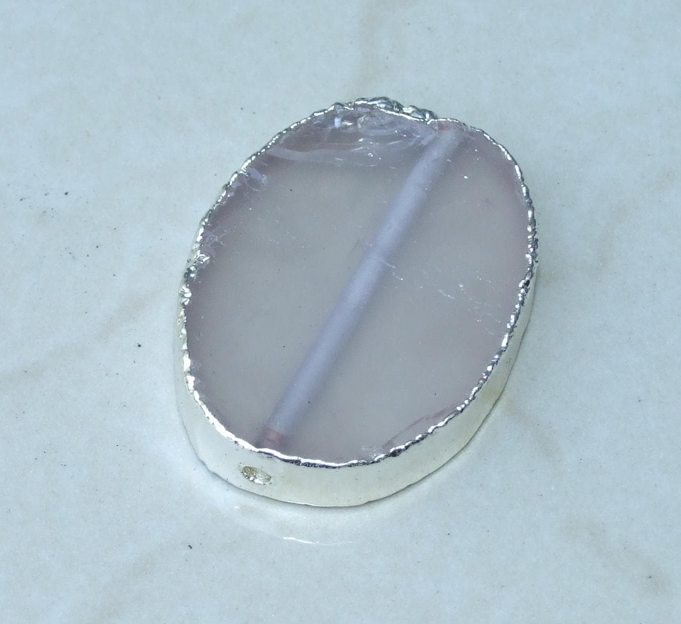 Silver Edge Rose Quartz Slab Bead - Center Drilled (31mm x 42mm) - EDGBeadsandGems