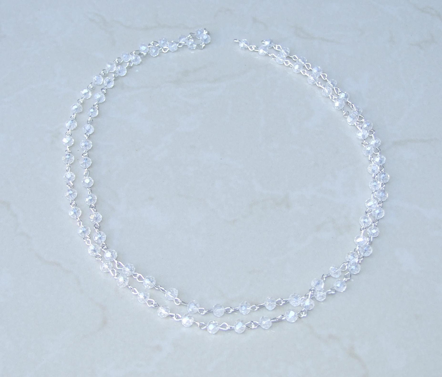 Clear Faceted Glass Bead Rosary Chain, 1 Meter, Beaded Chain, Body Chain Jewelry, Silver Chain, Necklace Chain, Belly Chain, 6mm and 8mm 01 - EDGBeadsandGems