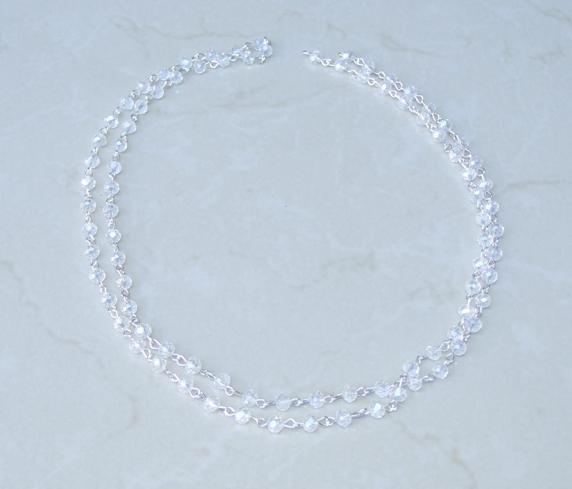 Clear Faceted Glass Bead Rosary Chain, 1 Meter, Beaded Chain, Body Chain Jewelry, Silver Chain, Necklace Chain, Belly Chain, 5mm x 6mm 01C - EDGBeadsandGems