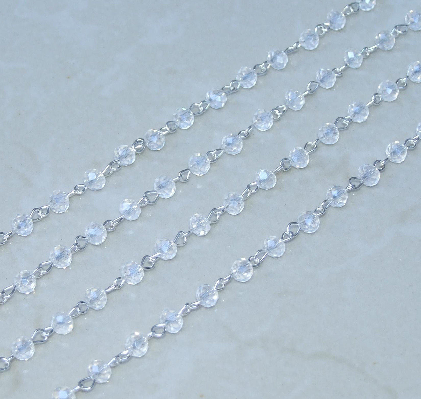 Clear Faceted Glass Bead Rosary Chain, 1 Meter, Beaded Chain, Body Chain Jewelry, Silver Chain, Necklace Chain, Belly Chain, 6mm and 8mm 01 - EDGBeadsandGems