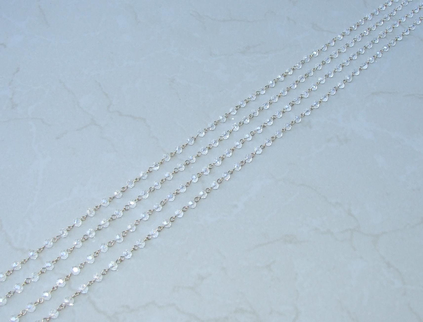 Clear AB Faceted Glass Bead Rosary Chain, 1 Meter, Beaded Chain, Body Chain Jewelry, Silver Chain, Necklace Chain, Belly Chain, 5mm x 6mm 04 - EDGBeadsandGems