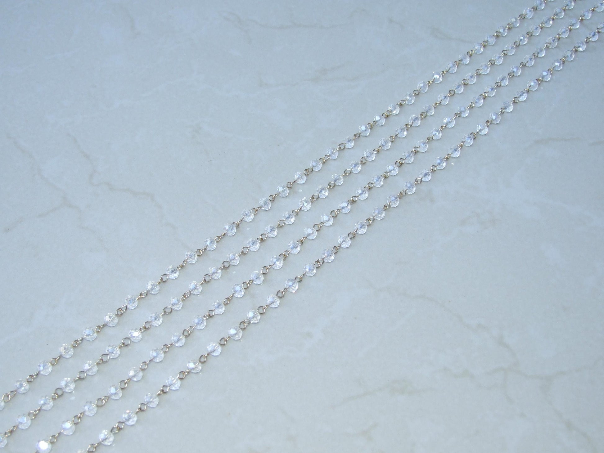 Clear AB Faceted Glass Bead Rosary Chain, 1 Meter, Beaded Chain, Body Chain Jewelry, Silver Chain, Necklace Chain, Belly Chain, 5mm x 6mm 04 - EDGBeadsandGems