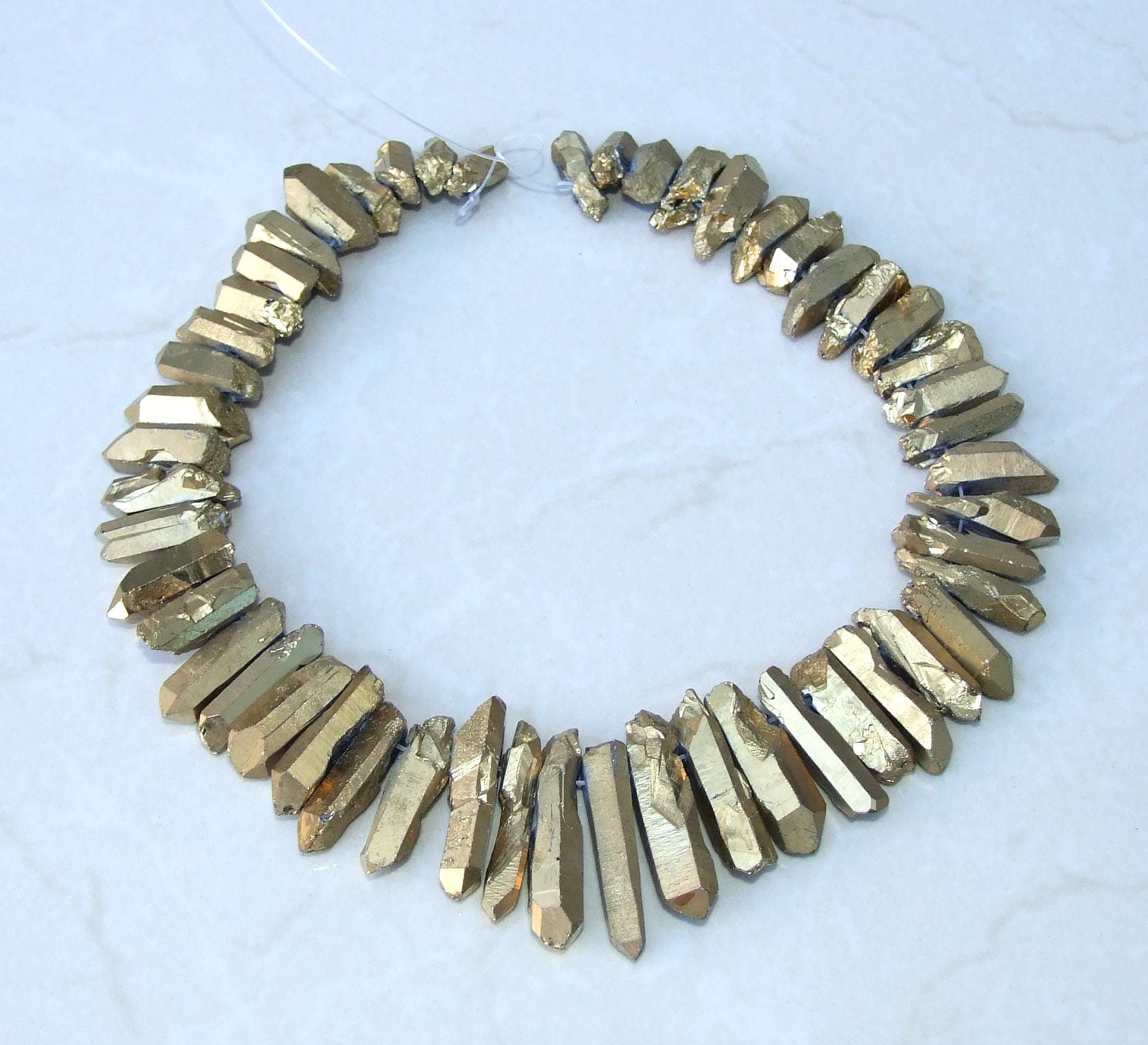 Gold Titanium Quartz Cluster Point, Quartz Points Strand, Raw Quartz Points Drilled, Quartz Crystal Points Strand of Beads, 20-40mm - EDGBeadsandGems